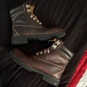 Timberland Dark Brown Leather Padded Collar Lace-Up Boots